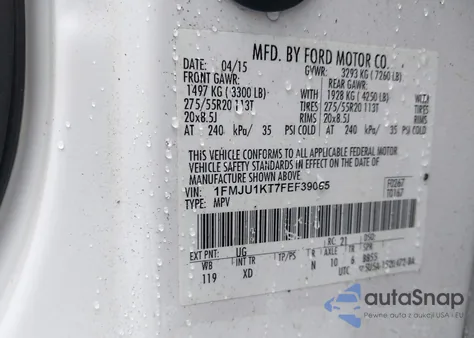 2015 Ford Expedition Limited z USA, uszkodzony, nr VIN 1FMJU1KT7FEF39065